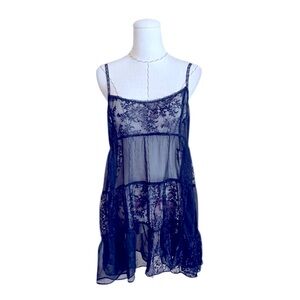 Intimately Free People Navy Lace sheer slip tunic top size Medium